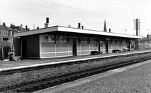Wishaw (Central) station WCM2 @ 86m 36ch). Up side platform buildings. 09 October 1965. 