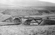 Leadhills and Wanlockhead Light Railway (LDS). Two-arch concrete bridge over the Elvan Water. 25 August 1973