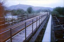 Railway draw bridge across Ulverston Canal (GXO @ approx ¾mp) from deck. 10 May 1986