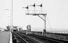 Stranraer Harbour station, signal box and gantry (STR4 @ 53m 77ch). 14 June 1971 (Ref: 221229)