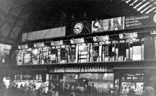 Glasgow St Enoch station (SSR @ 0m 00ch). Train departure board. 09 October 1965