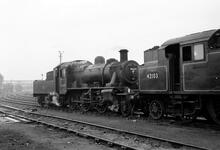 LMSR Ivatt Class 2MT (“Mickey Mouse”) 2-6-0 No 46445, at Rugby. 19 May 1962