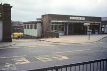 Bury station (formerly Bury Bolton Street, CTA2 @ 9m 48ch) entrance. 02 March 1980