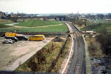 Bury. New line into Interchange crossing (left to right) the L&Y Line. 02 March 1980
