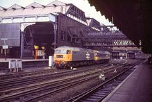 Manchester Victoria station (MVE1 @ 0m 0ch). Platform 12. 28 March 1987