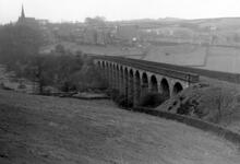 Holywell Green Viaduct, near the terminus of the Stainland Branch (SLD). 29 March 1964