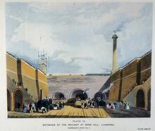 Plate 9, Entrance of the railway at Edge Hill.