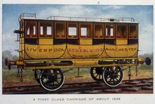 A first class carriage of about 1838 Liverpool and Manchester Railway