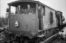 A train about to restart for Friden after closing the level crossing gates at Newhaven,  April 17th 1969. (CHP1 @ 12m 42ch)