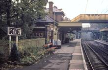 Poynton Station (MCH @ 2m 79ch), Eastern platform. 03 November 1985