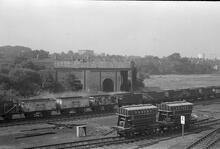 012063  Rugby Goods Yard (LEC1 @ approx 82m 50ch). Water tank viewed from footbridge. 8 August 1975 (Ref: 012063)