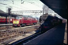 Crewe Station, 46251 'City Of Nottingham' and Western Diesel, Sep 1963. LEC5 158M 18C