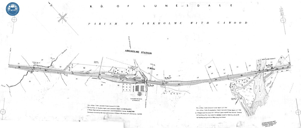 Midland & Furness Joint Railway. Carnforth – Wennington Line. 6½mp – 7½mp. Arkholme Station. 1950 survey