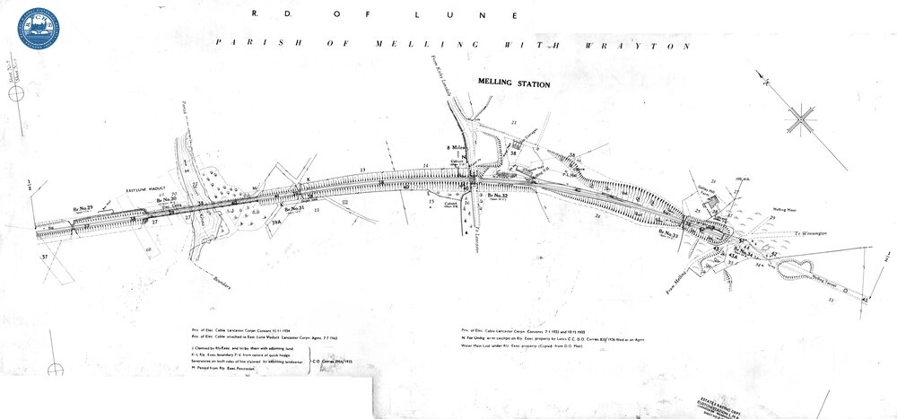 Midland & Furness Joint Railway. Carnforth – Wennington Line. 7½mp – 8½mp. Melling Station. 1950 survey