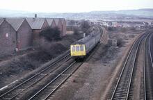 Tapton (ELR - TJC1 @ approx 147mp). 2-car DMU on the 16.40 Sheffield - Chesterfield approaching on the Up Main. 17 March 1986