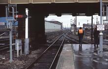 View north from Leicester station (SPC5 @ 99m 10ch). 31 December 1985