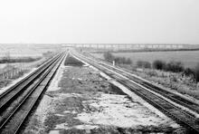 Site of Ilkeston Jcn & Cossall station (TCC @ 126m 52ch) looking towards Bennerley Viaduct (DEX @ 136mp). 1972 (Ref: 221129)