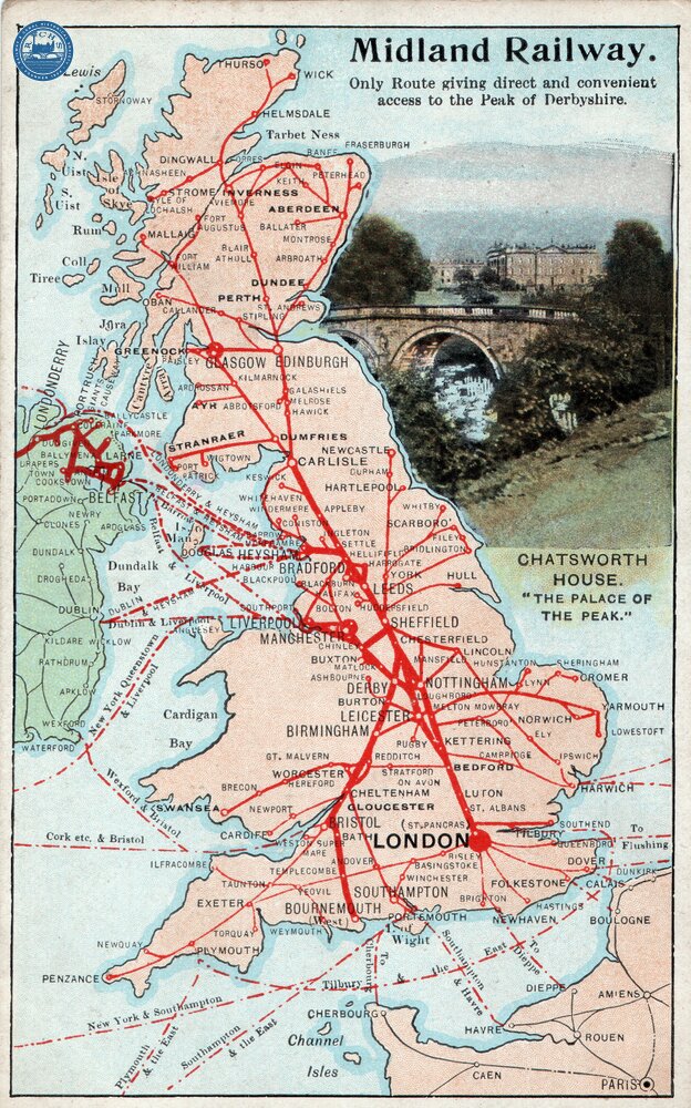Midland Railway. Map of network highlighting Chatsworth House. (Ref: 031760)