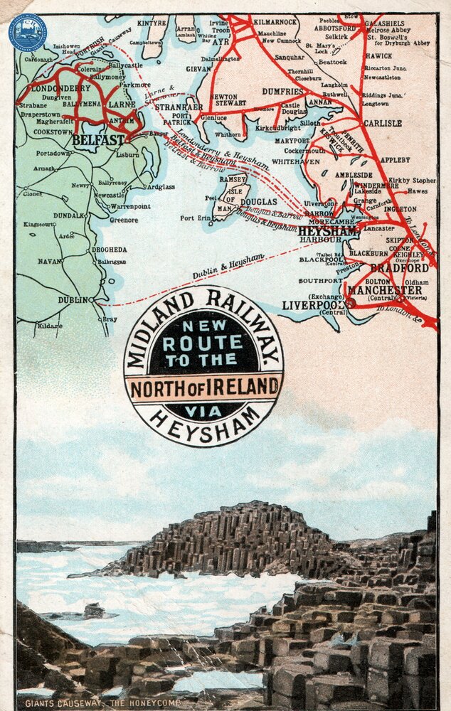 Midland Railway. Map of new routes to Northern Ireland from Heysham. (Ref: 031761) 