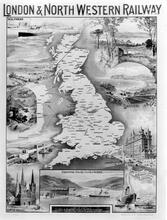 LNWR. Map of British Isles with Images of Places of Interest Served by LNWR. (Ref: 031783)
