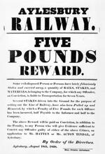 LNWR. Aylesbury Railway. Offer of Reward for Conviction of Criminals Responsible for Theft of Material. Dated 18 August 1838. (Ref: 0317800)