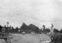 Trentham Park line (TRP). The abutment of the bridge which was to have carried the line over A34. 16 July 1960.