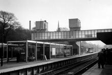 Macclesfield Central Station (CMD1 @ 0m 25ch). The station almost finished and in use, Looking south towards Congleton. 12 November 1960