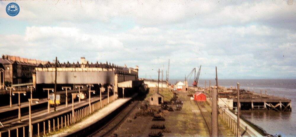 Fleetwood railway station (WPS @ 20m 64ch), and Isle of Man Boat landing stage in course of demolition. 02 October 1963
