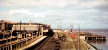 Fleetwood railway station (WPS @ 20m 64ch), and Isle of Man Boat landing stage in course of demolition. 02 October 1963