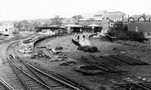 Chesterfield Market Place platforms (CLN1 @ 0m 00ch). 10 April 1956