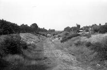 012012  Rugby GCR: trackbed from Hillmorton Road bridge (MJC3 @ 122m 61ch) looking north to Lower Hillmorton Road. 7 August 1975