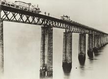 Tay Bridge (Original. ECN2 @ 56m 37ch - 58m 55ch). The north-east section of the bridge, possibly showing load testing with goods trains before opening