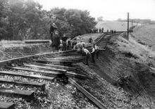 Great Flood of 1948. Ayton - culvert No. 146. (ECM8 @ 48m 40ch) Track bed washed away by land-slip. (Ref: 031248)