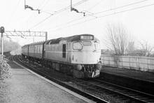 16.35 Glasgow Queen Street - Mallaig passing Westerton (NEM5 @ 6m 10ch). 13 March 1971