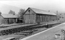 Crianlarich (Upper) (WHL @ 36m 23ch). Engine shed at south end of station. 16 October 1965. 