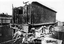 The tender of 224 Class 4-4-0 No. 224 after recovery from the River Tay (Ref: 030915)