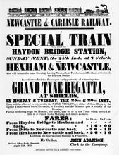Newcastle & Carlisle Railway. Flyer for an Excursion to the Grand Tyne Regatta on 24 August 1845. (Ref: 031785)