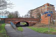 Foss Islands Branch. York. Bridge under Haxby Road by Rowntree's Factory. East Face. 04 March 2024