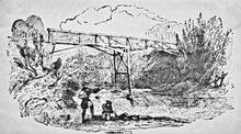 Woodcut showing Original Timber Bridge on the Whitby & Pickering Railway near Grosmont. 1836
