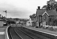 Ruswarp Station (MBW3 @ 29m 31ch) including main buildings on the Down side, signalbox and level crossing. 10 August 1970. 