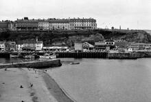 Whitby. The harbour and West Cliff Estate. 08 July 1972