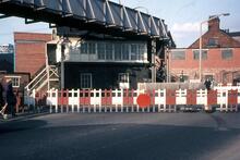 North Ormesby Signal Box and level crossing (MBW1 @ 0m 38ch) from North Ormesby Road. 13 May 1968