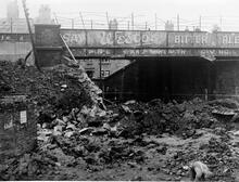Tyne Dock- Bridge 27 (JAW2 @ 5m 50ch) Damage to bridge over South Eldon Street caused by bombing on 2 October 1941. (Ref: 030745)