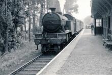 Hayburn Wyke station (SCW @ 6m 48ch). Looking south-east, with LNER Class V3 2-6-2T No. 67677 entering the platform. 30 August 1955