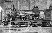 0-6-0 locomotive No. 510 after boiler explosion at Alne 28 March 1877. (Ref: 030943)