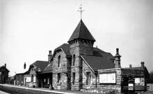 Carcroft & Adwick-le-Street station (DOL1 @ 159m 78ch). Main building on Up platform, looking north. 1951
