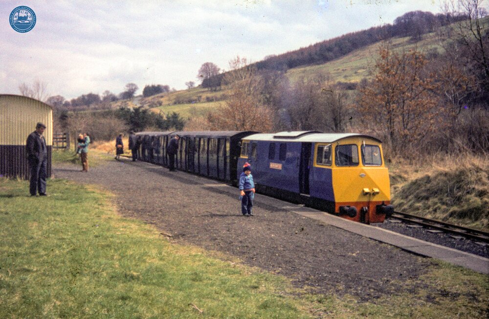 "Merionydd" on a train at Bala Station. 22 April 1986