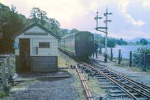 Trains crossing at Llangower. 29 August 1988