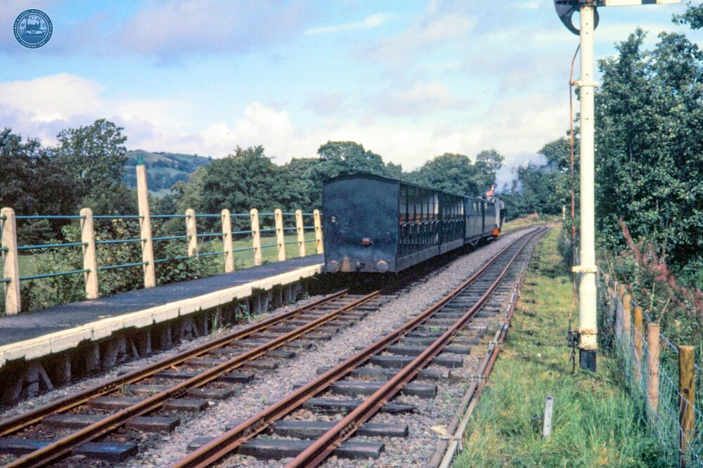Trains crossing at Llangower. 29 August 1988
