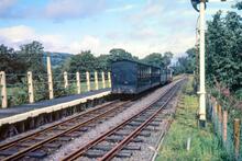 Trains crossing at Llangower. 29 August 1988